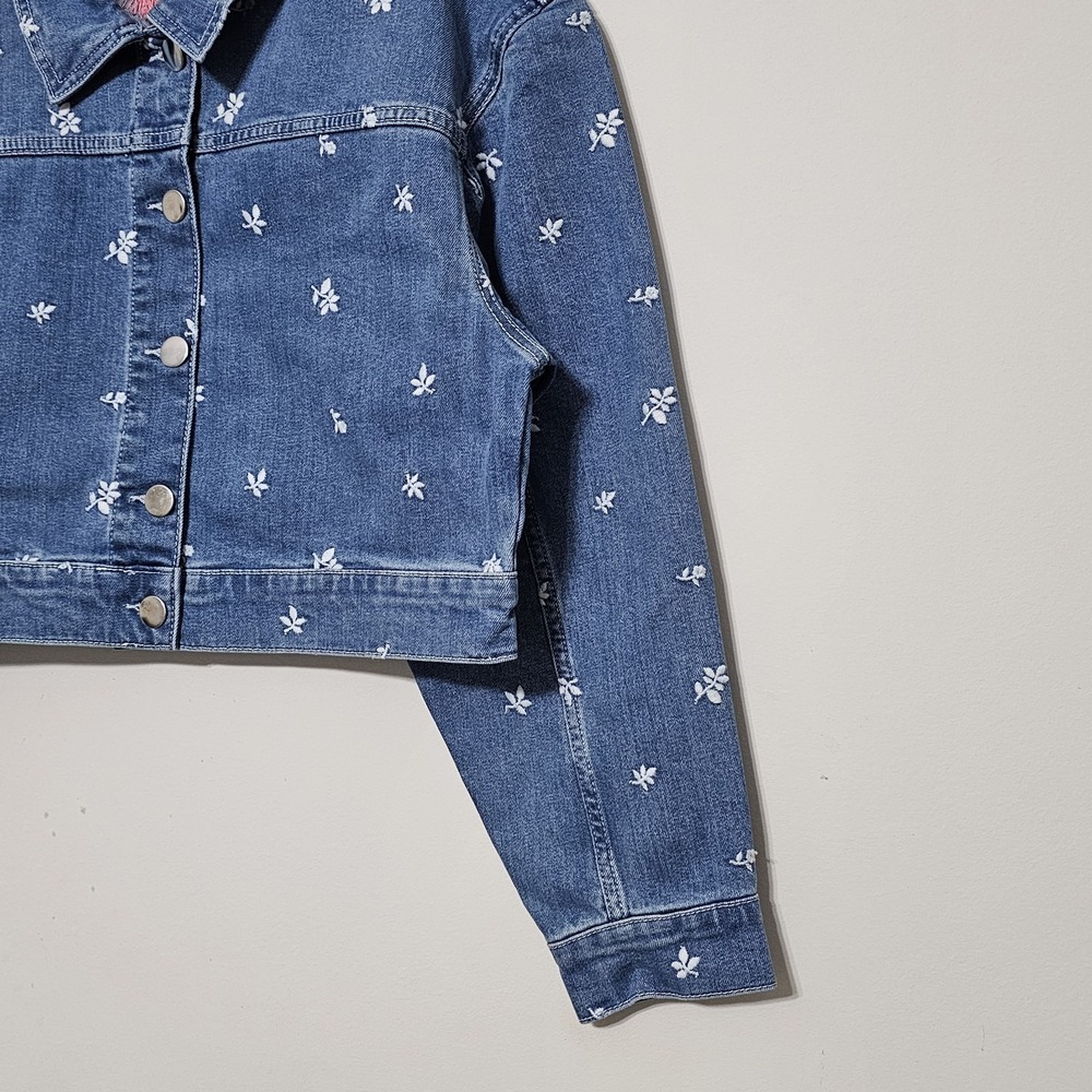 Chelsea&Violet Women's Denim Jacket Large Blue Medium Wash Embroidery Floral 371 - Picture 6 of 15